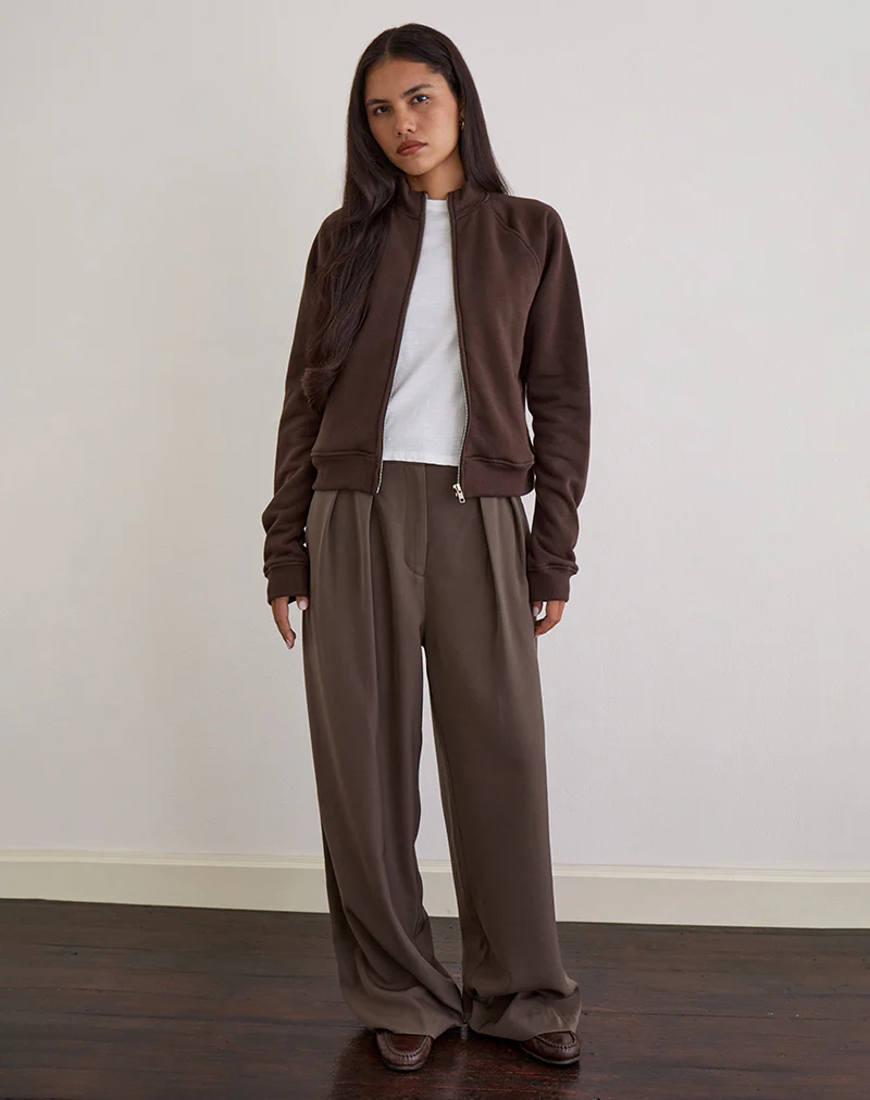 Tamayo Zip Turtleneck Jumper in Bitter Chocolate - Image 2