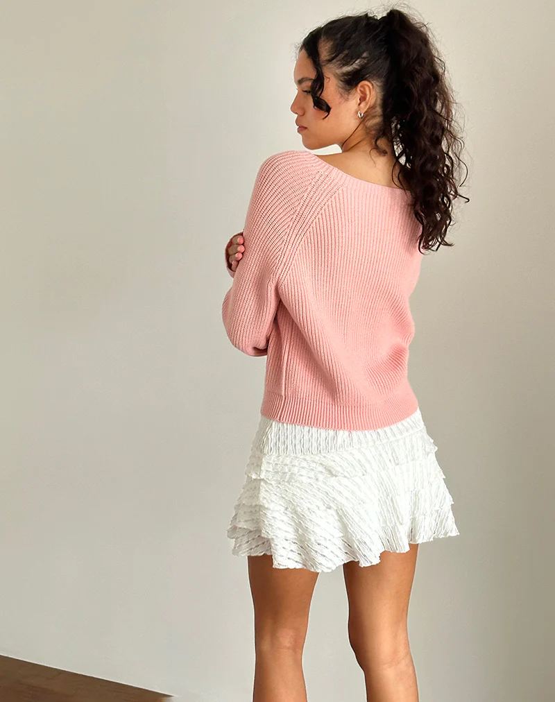 Tami Jumper in Knit Pink with White Bow Embroidery - Image 4