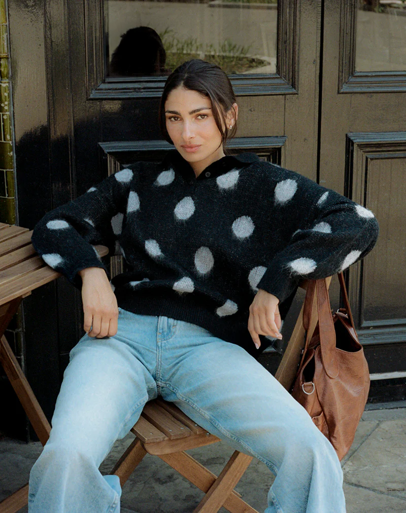 Tamika Oversized Jumper in Polka Black