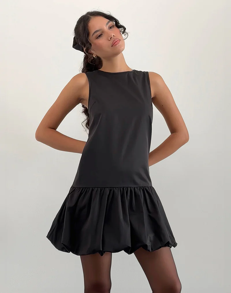 Tamilo Bubble Hem Mini Dress in Black - Image 3