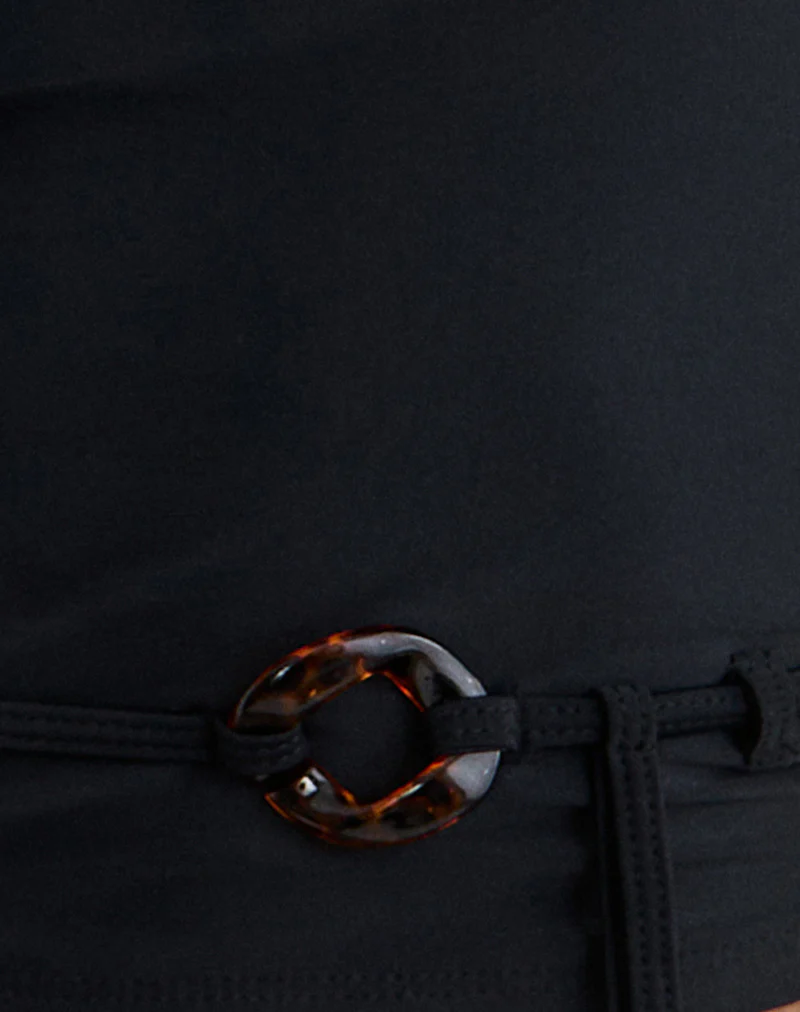 Tamim Plunge Swim Tank Top in Black with Tie Belt O Ring - Image 5