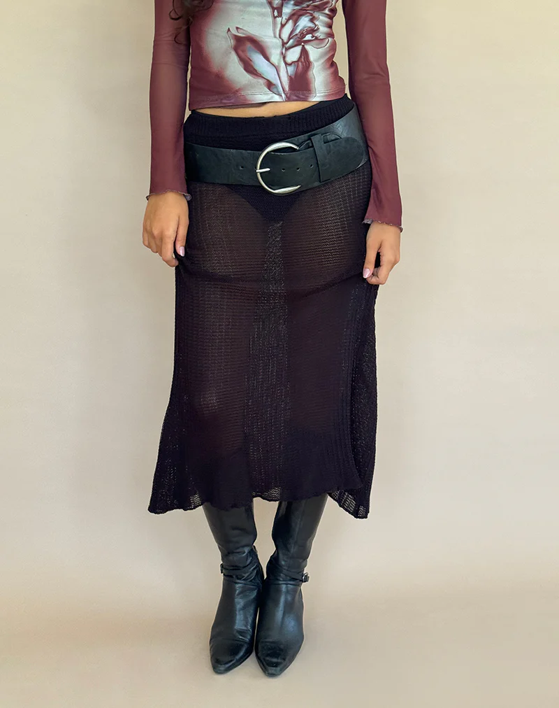Tanisha Midi Skirt in Rib Knit Black - Image 3