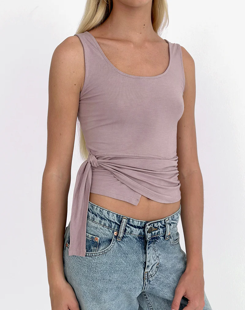 Tanzy Tie Top in Jersey Dusty Mauve - Image 2