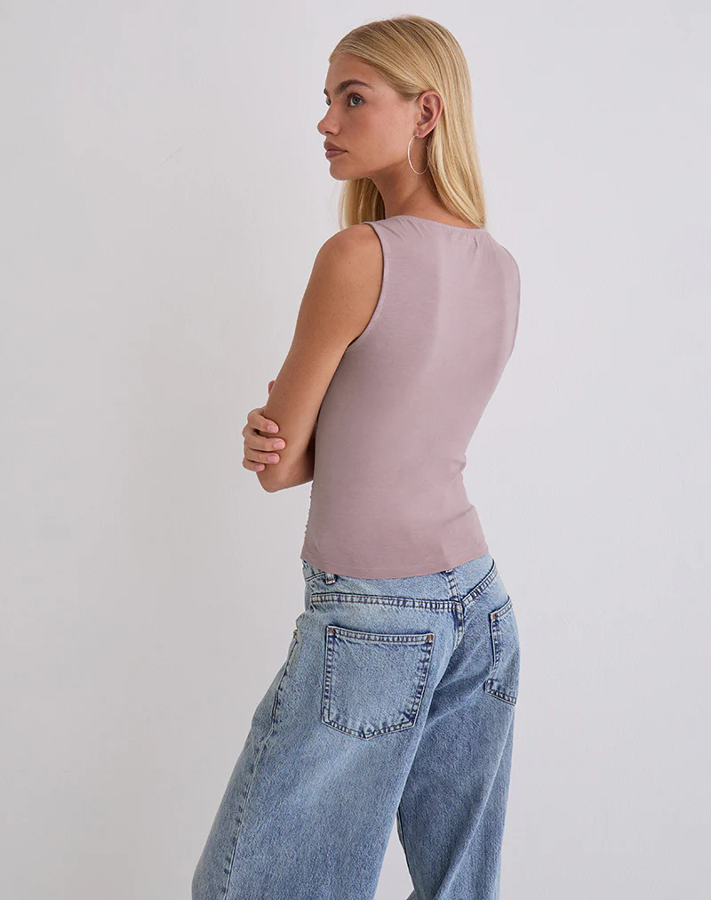 Tanzy Tie Top in Jersey Dusty Mauve - Image 4