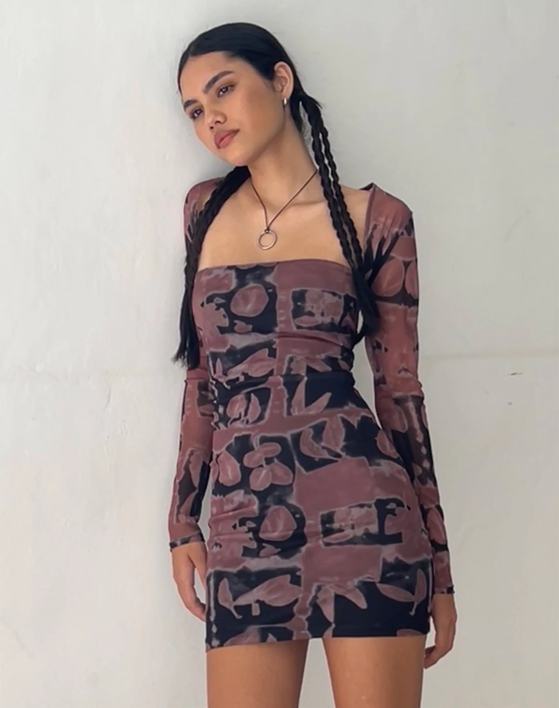 Tara Bandeau Dress and Shrug Set in Botanical Bleed Black - Image 2