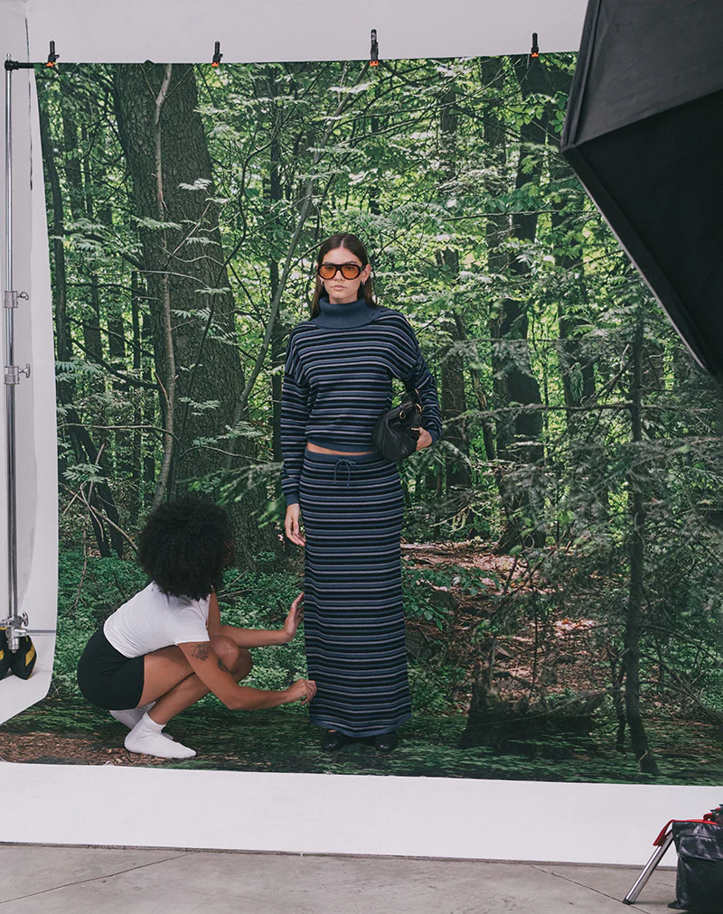 Tarmina Maxi Skirt in Knit Stripe Blue and Grey - Image 2