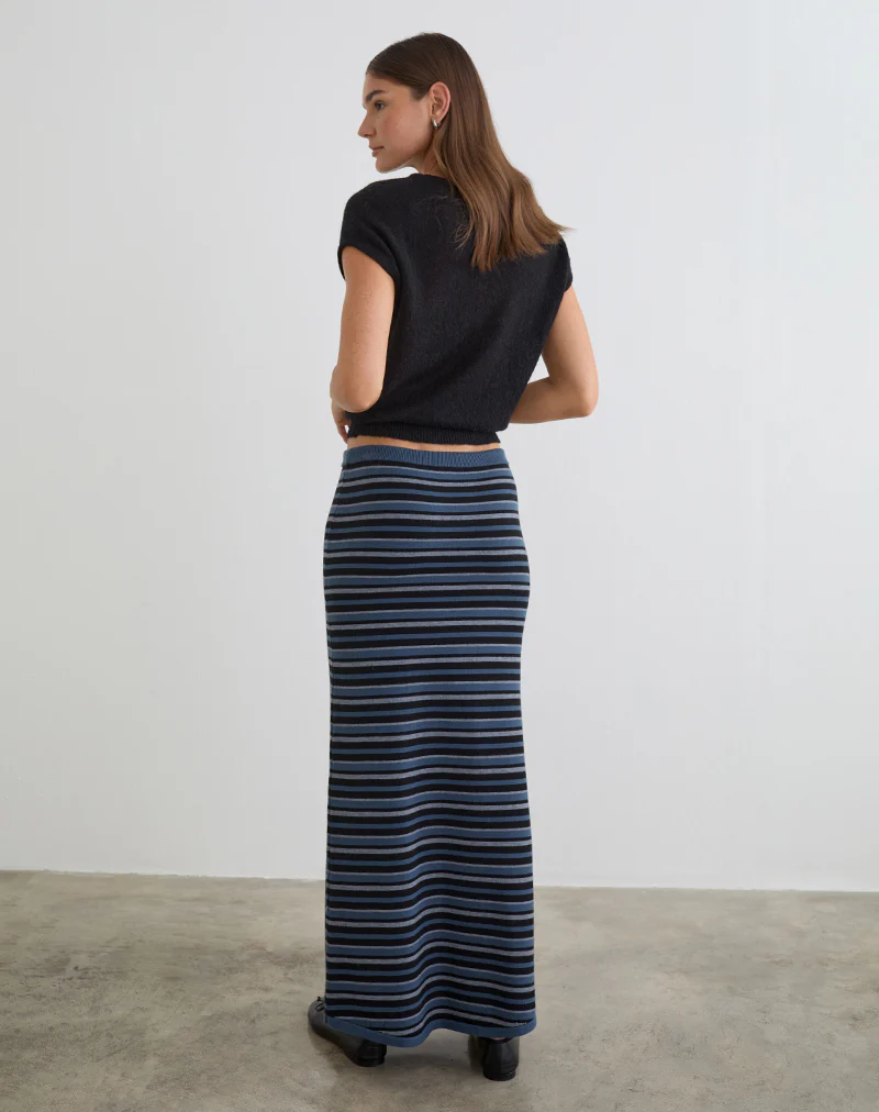 Tarmina Maxi Skirt in Knit Stripe Blue and Grey - Image 6