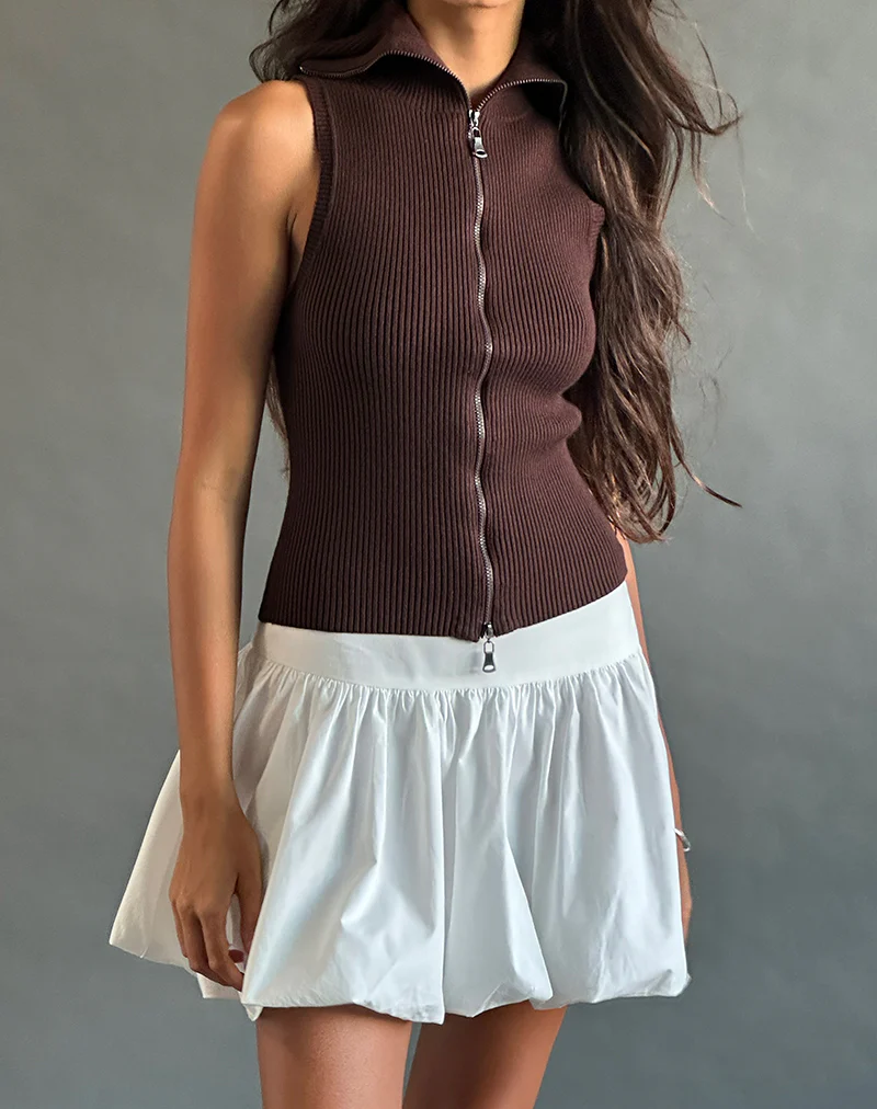 Tarni Highneck Fold Over Tank Top in Brown - Image 4
