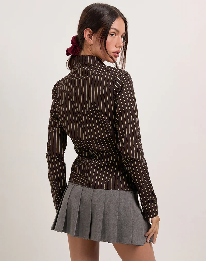 Tarsi Fitted Shirt in Mono Pinstripe Chocolate - Image 4