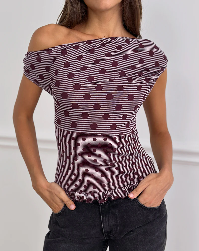 Tarya Asymmetric Top in Stripe Polka Plum - Image 2