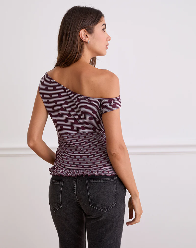 Tarya Asymmetric Top in Stripe Polka Plum - Image 5