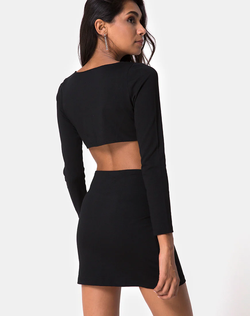 Tashi Bodycon Dress in Black with Diamante Ring Black - Image 2