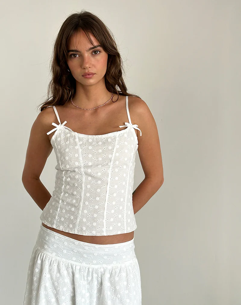 Tasma Corset Top in Woven Broderie White - Image 3