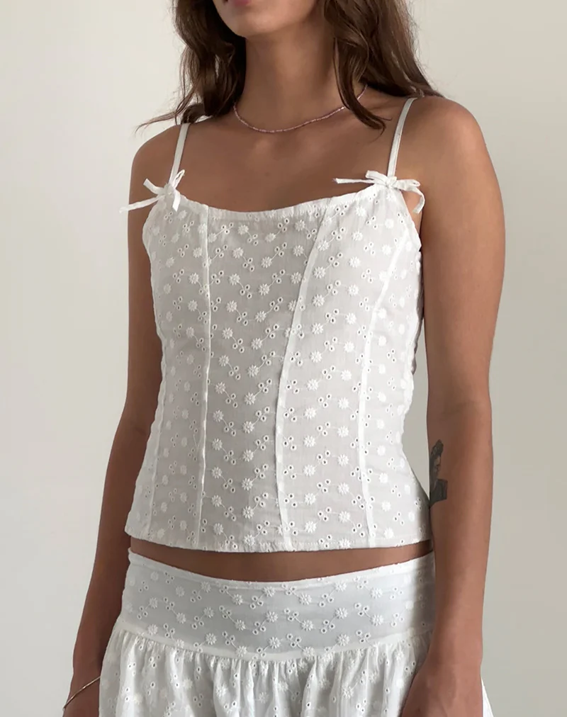 Tasma Corset Top in Woven Broderie White - Image 6