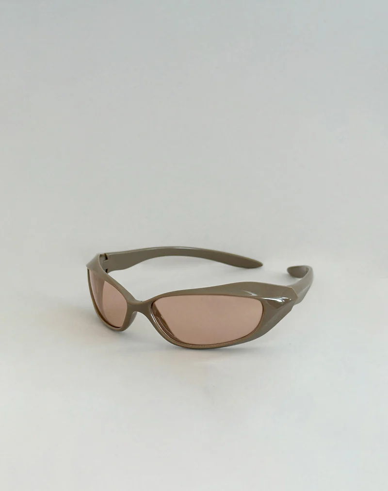 Tatan Wrap Around Sunglasses in Taupe - Image 3