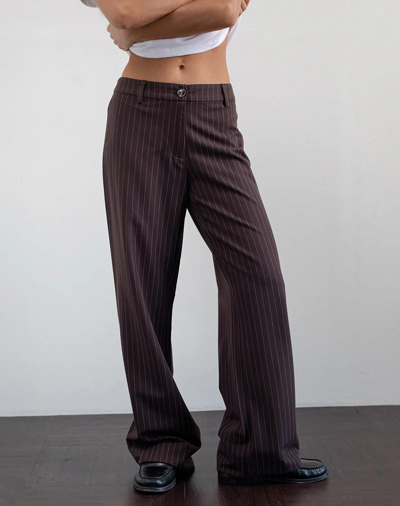 Tatina Smart Trouser in Brown Pinstripe Tailoring - Image 2