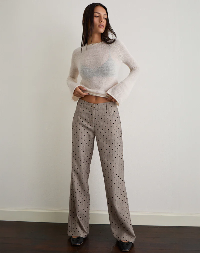 Tatina Trouser in Beige with Polka Pinstripe - Image 4