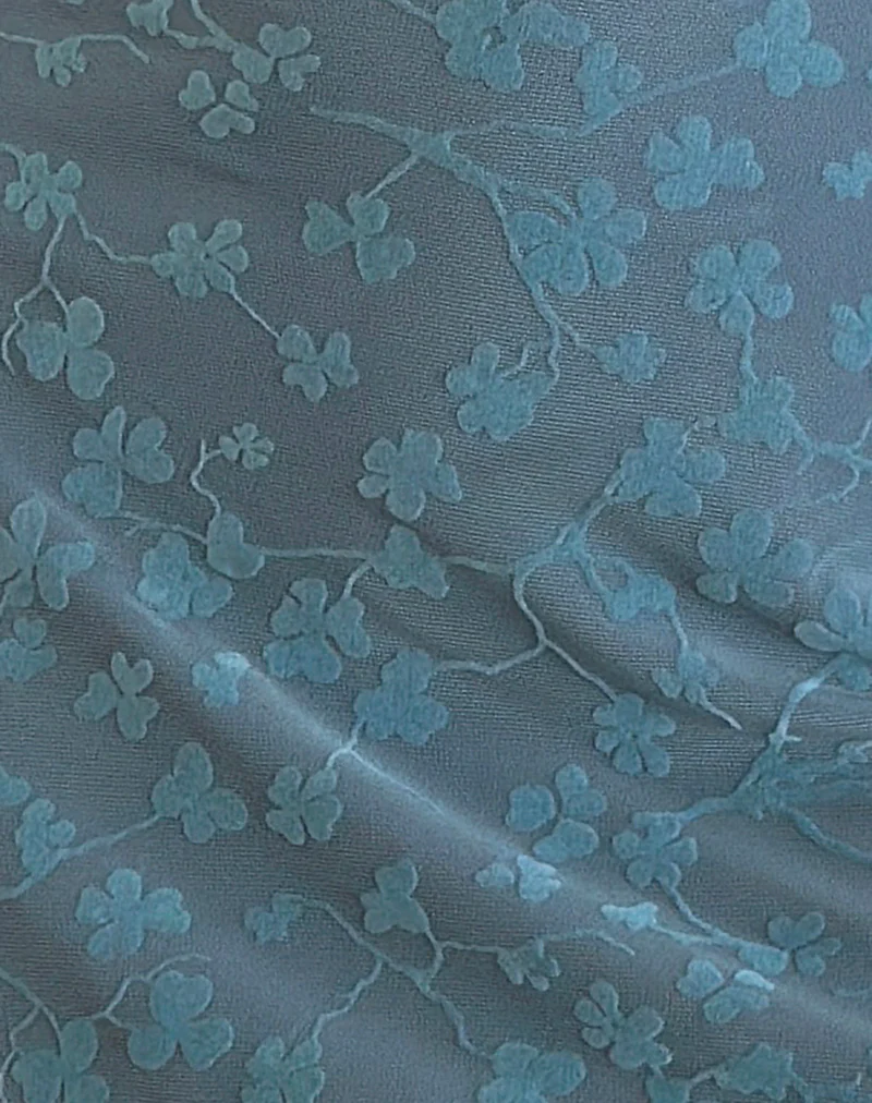 Tatyana Mini Dress in Grunge Floral Blue Grey - Image 6