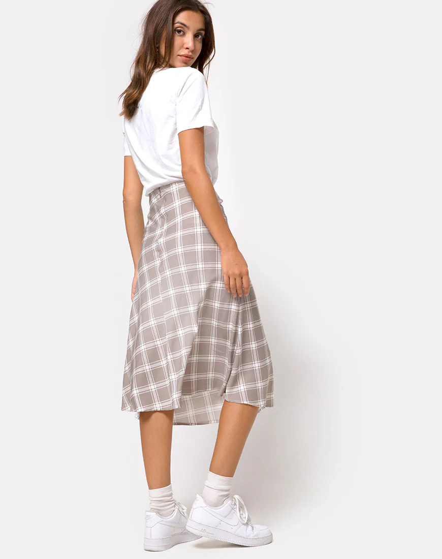 Tauri Midi Skirt in Grunge Check Taupe - Image 2