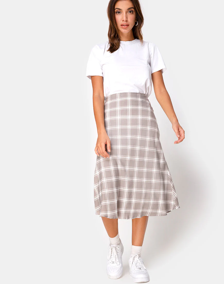 Tauri Midi Skirt in Grunge Check Taupe - Image 3
