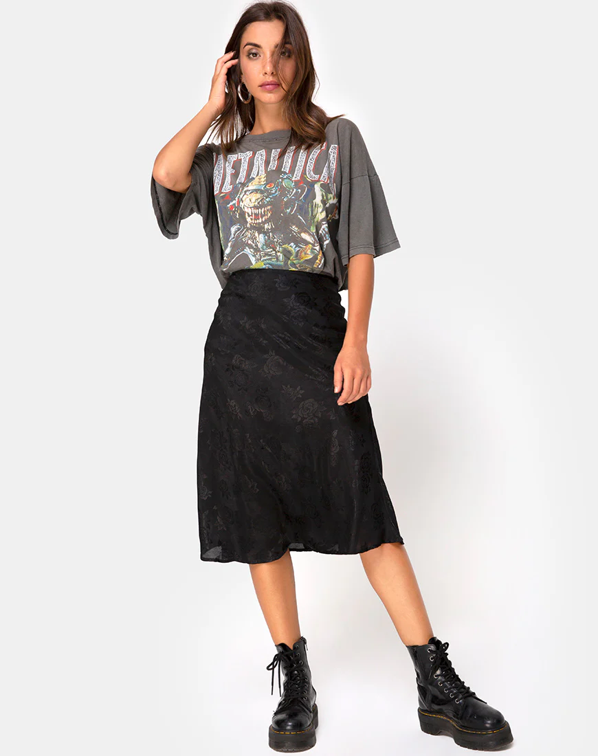 Tauri Midi Skirt in Satin Rose Black - Image 3