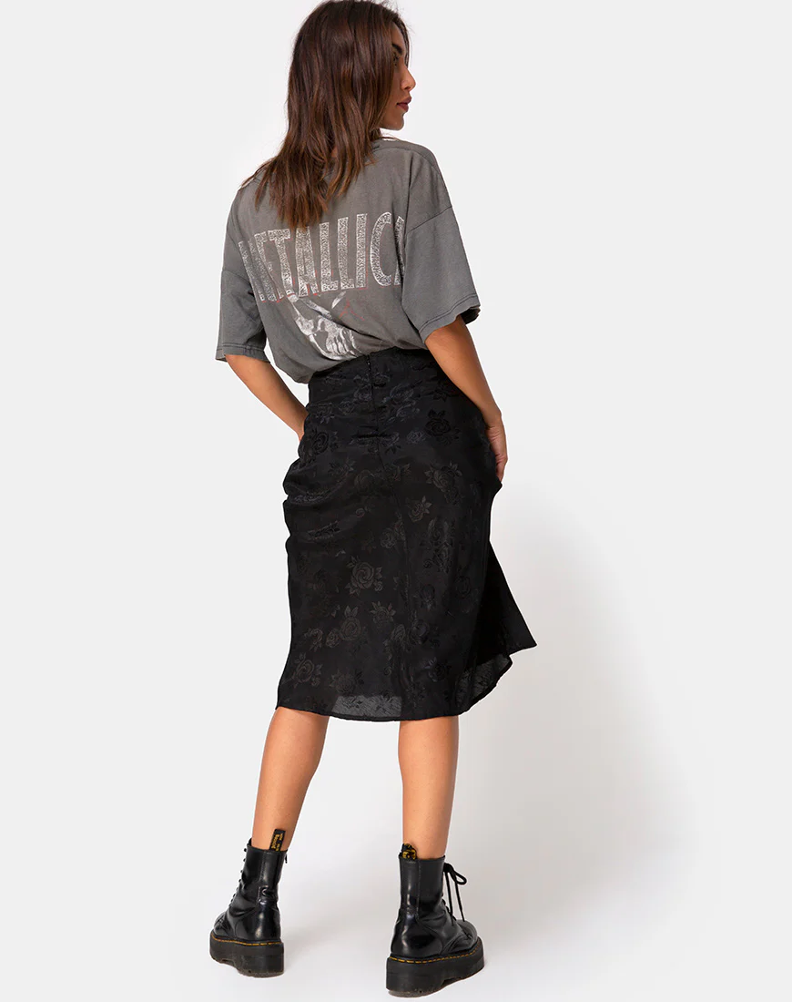 Tauri Midi Skirt in Satin Rose Black - Image 4