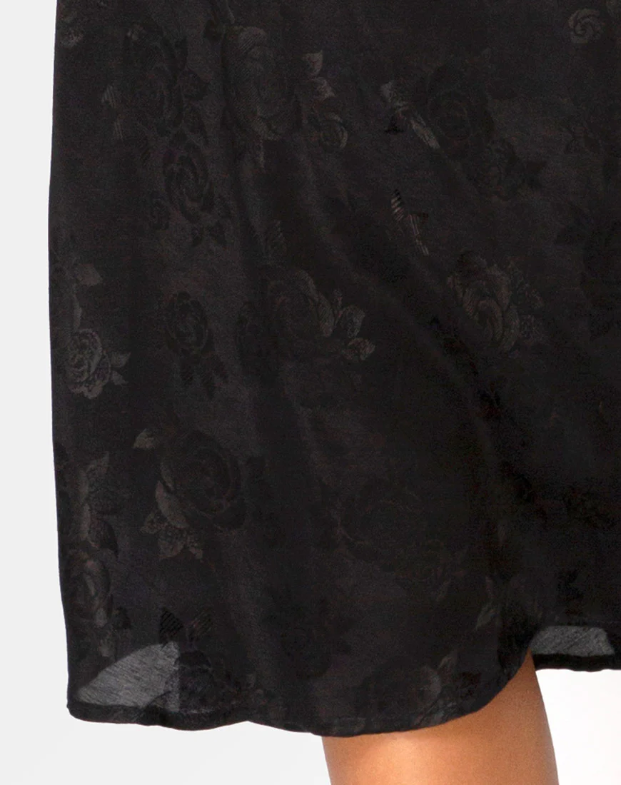 Tauri Midi Skirt in Satin Rose Black - Image 5
