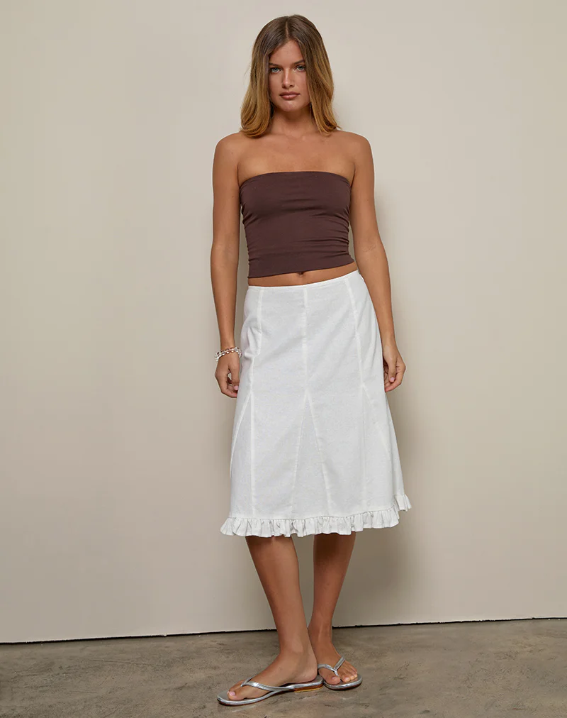 Tausi Pleated Midi Skirt in Off White Linen - Image 3