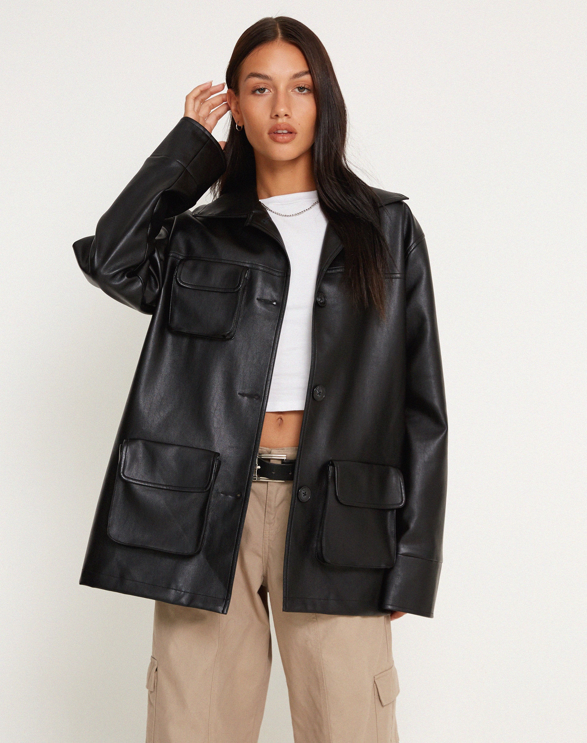 Tavira Jacket in PU Black - Image 2