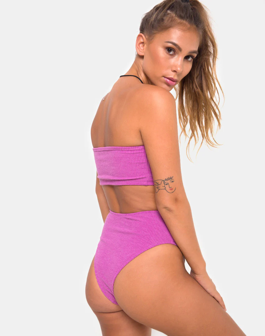 Taya Bikini Top in Crinkle Rib Violet - Image 2