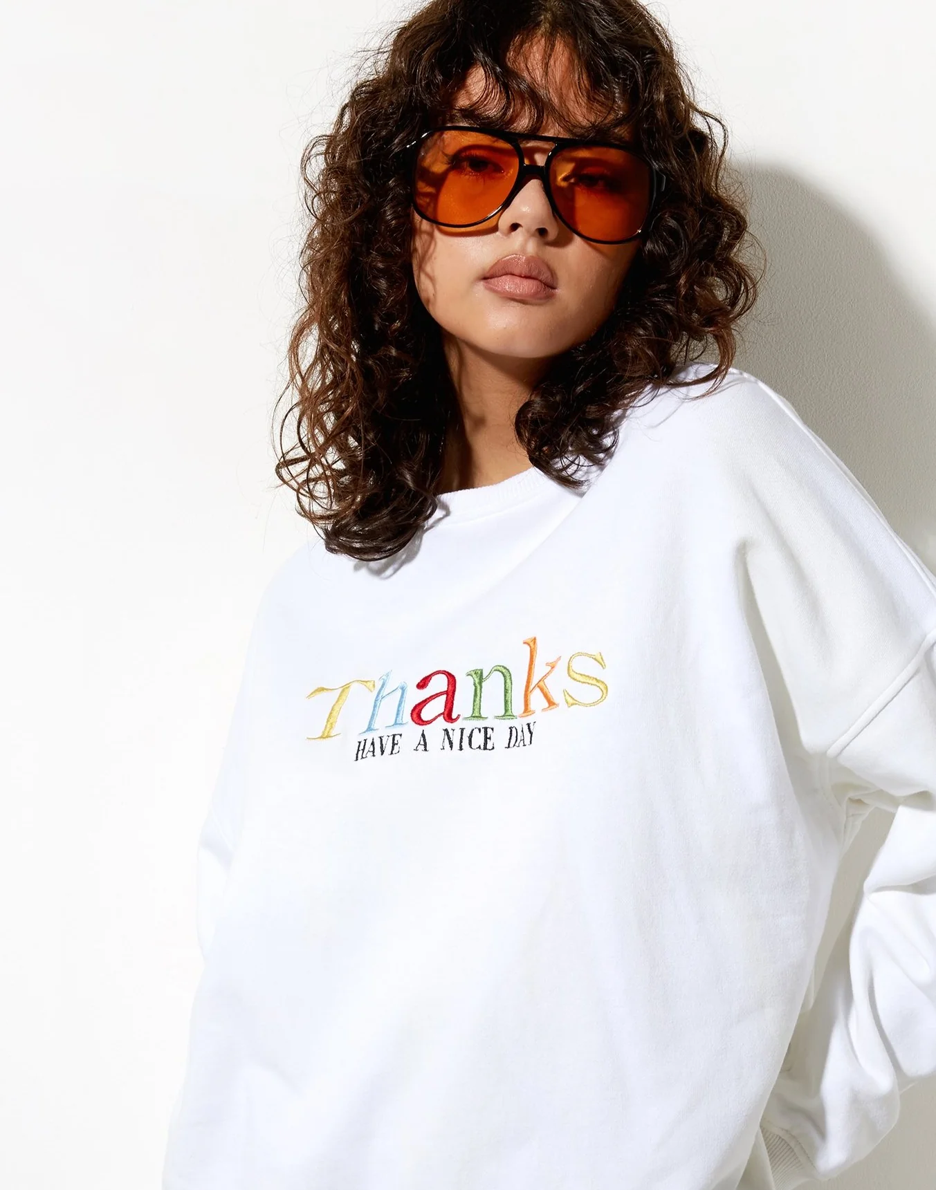 Ted Sweatshirt in White Thank You Have A Nice Day Embro - Image 2