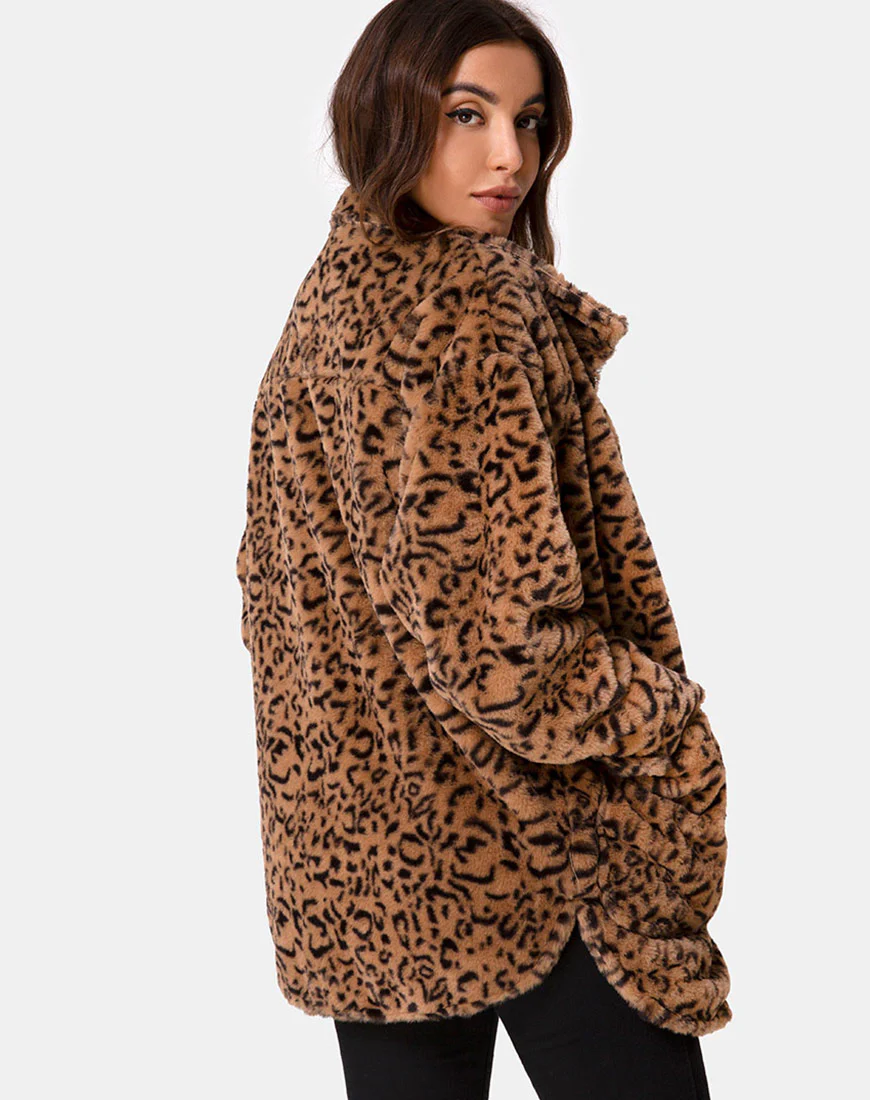 Teddy Bear Fur Coat in Brown Leopard - Image 2