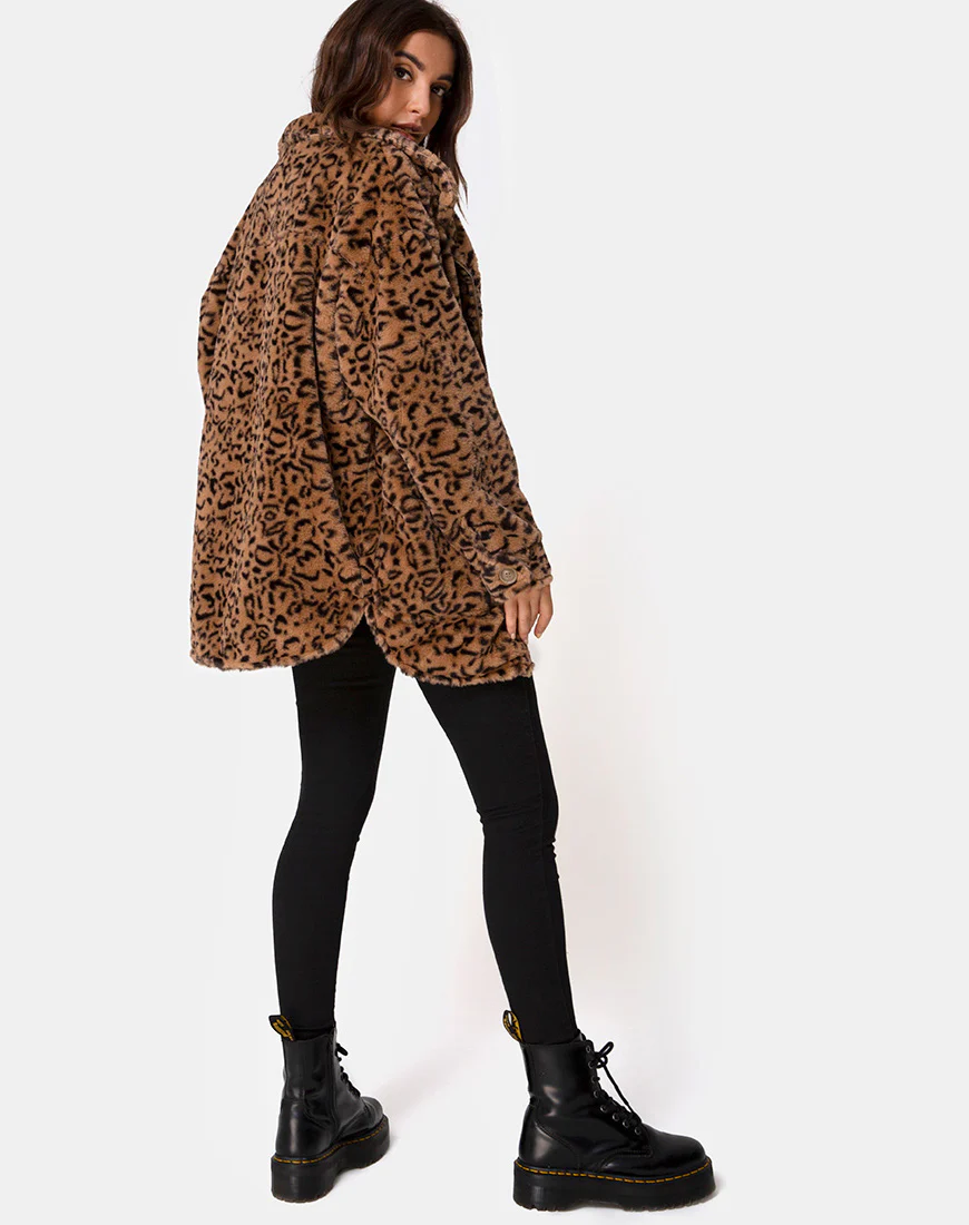 Teddy Bear Fur Coat in Brown Leopard - Image 4