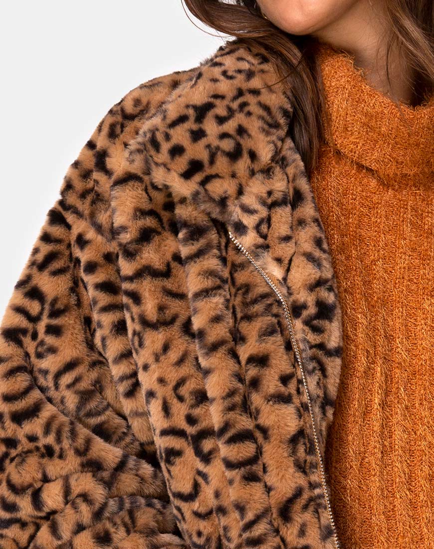 Teddy Bear Fur Coat in Brown Leopard - Image 5