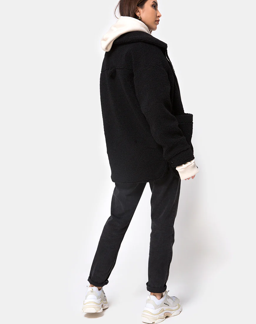 Teddy Bear Wool Coat in Black - Image 4