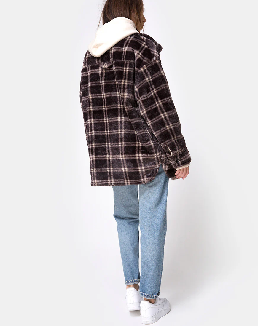 Teddy Coat in Brown Match Check - Image 5