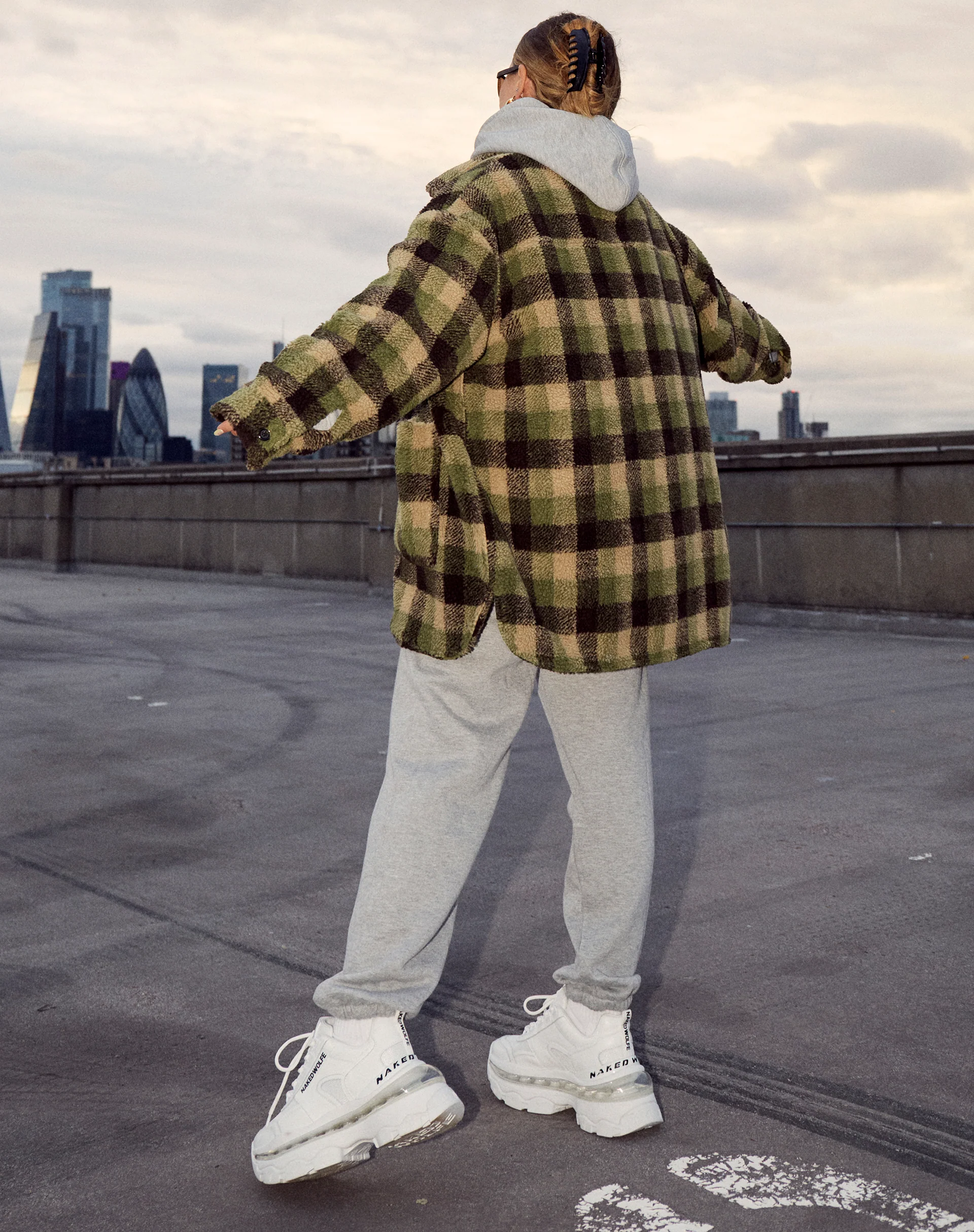 Teddy Coat in Green Check Borg - Image 2