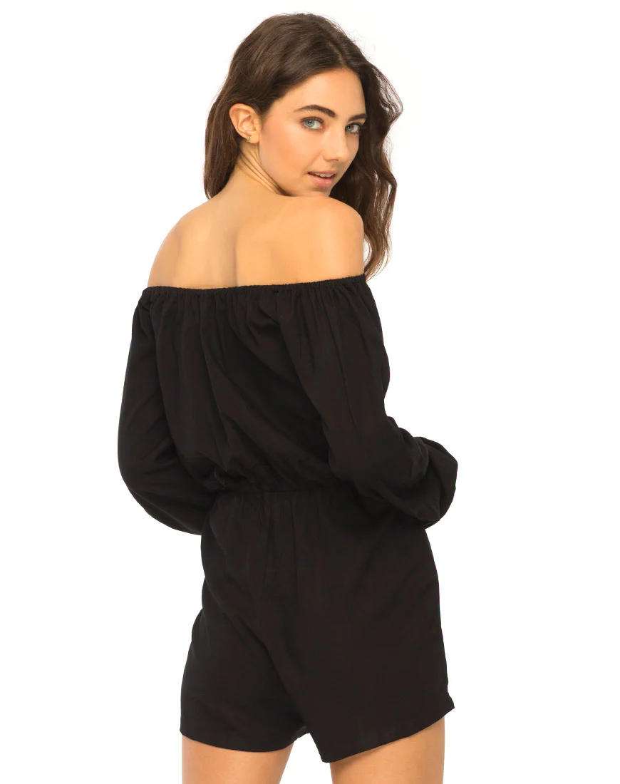 Teegan Off The Shoulder Playsuit in Black - Image 4