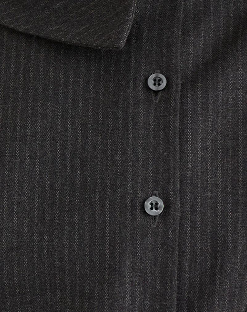 Telese Asymmetric Shirt in Dusky Pinstripe Grey - Image 7