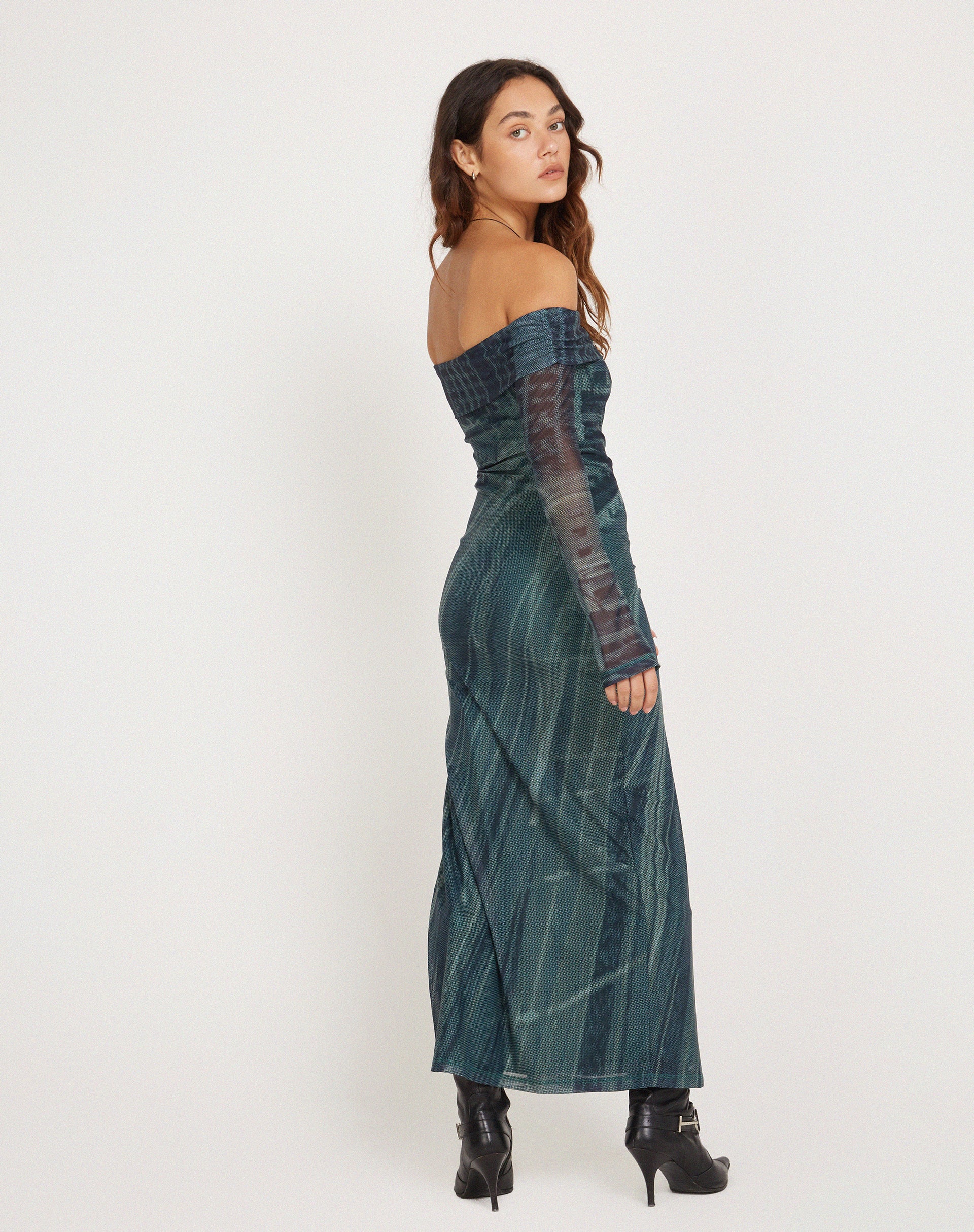 Terra Bardot Midi Dress in Cityscape Green - Image 2