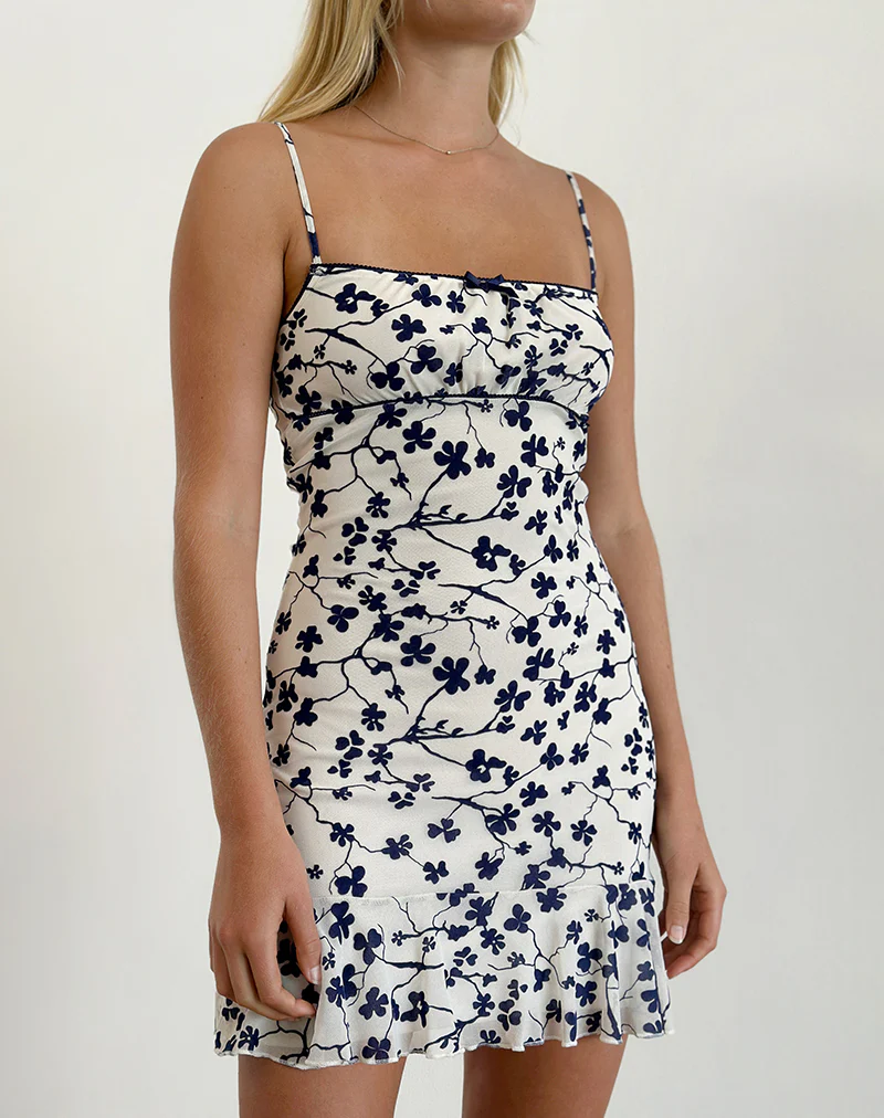 Tery Mini Dress in Grunge Floral Flock Cream - Image 2