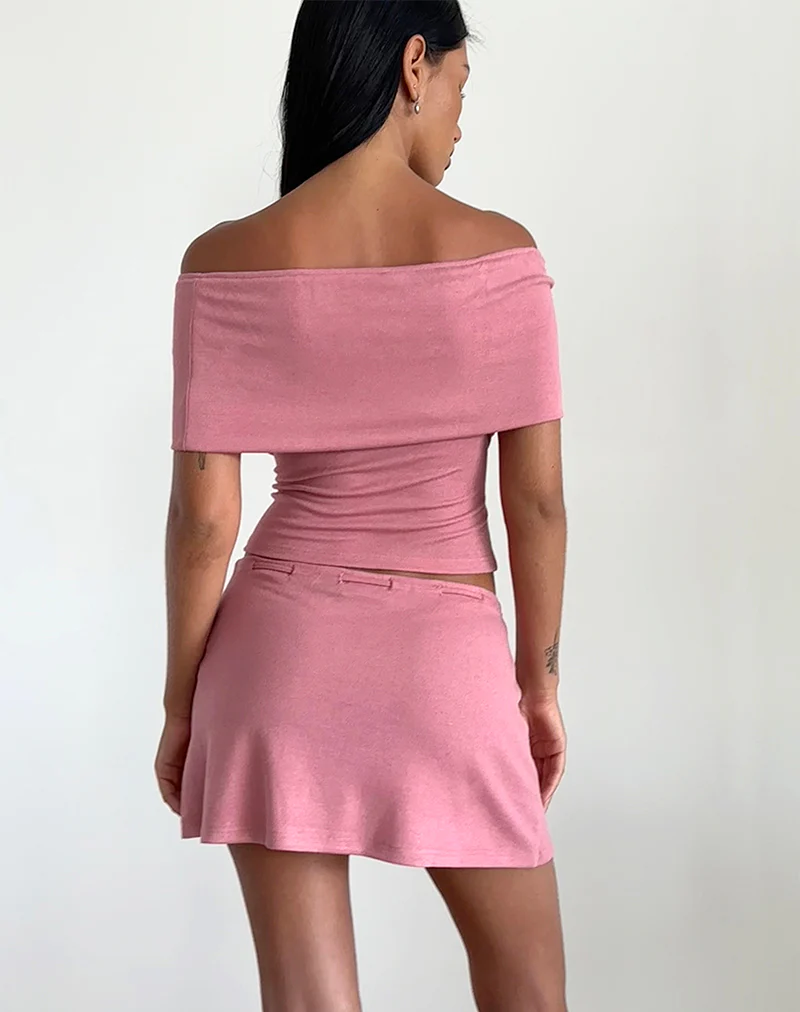 Thalassa Off the Shoulder Top in Dusky Pink Sheer Knit - Image 4