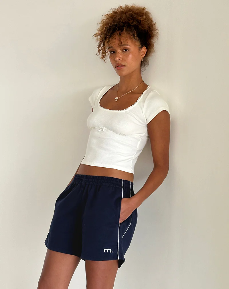 Thera Short in Navy with White Piping with M Emb - Image 3