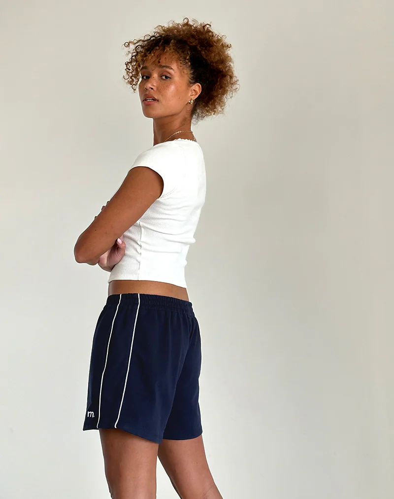 Thera Short in Navy with White Piping with M Emb - Image 4
