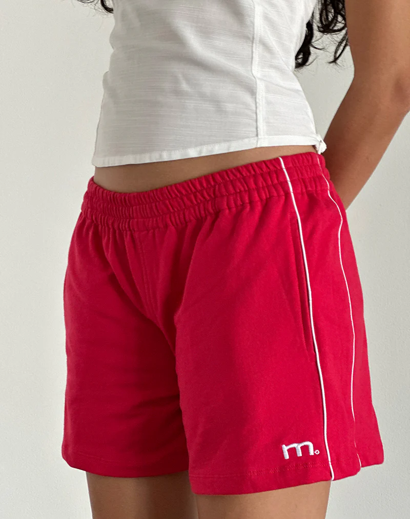 Thera Shorts in Tango Red with Off White Piping and M Emb - Image 4