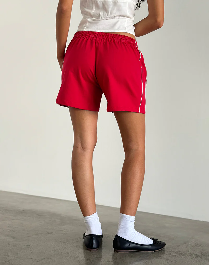 Thera Shorts in Tango Red with Off White Piping and M Emb - Image 5