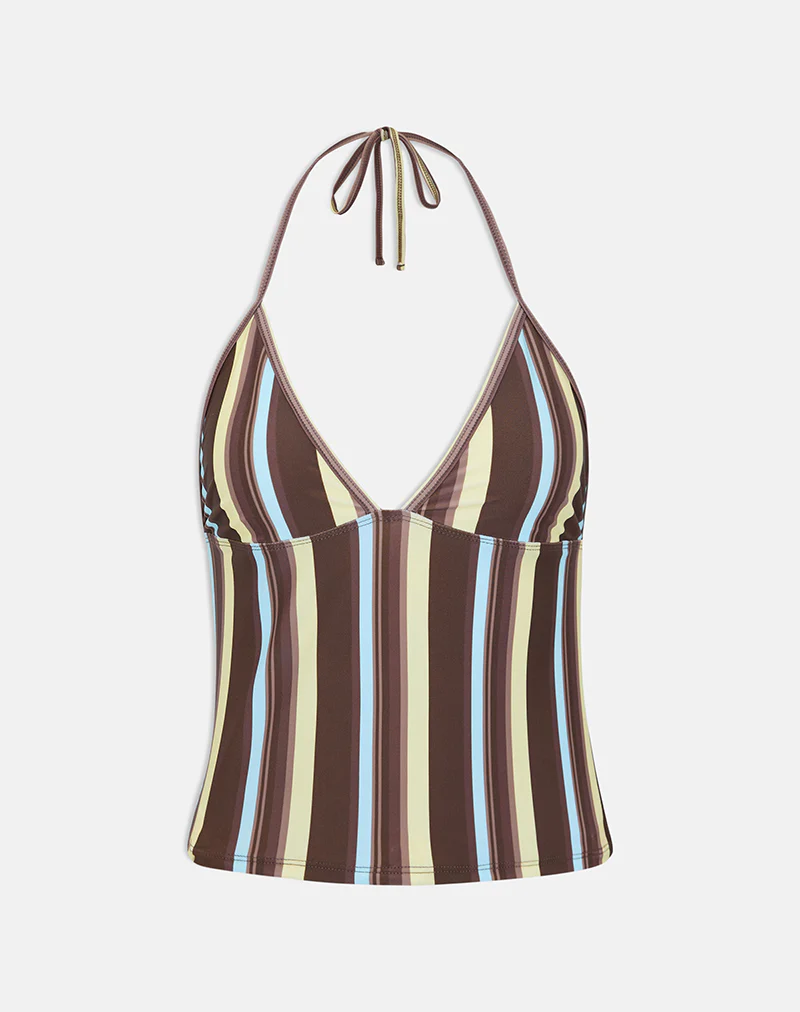 Thorin Tankini in Brown and Blue Linear Stripe - Image 2