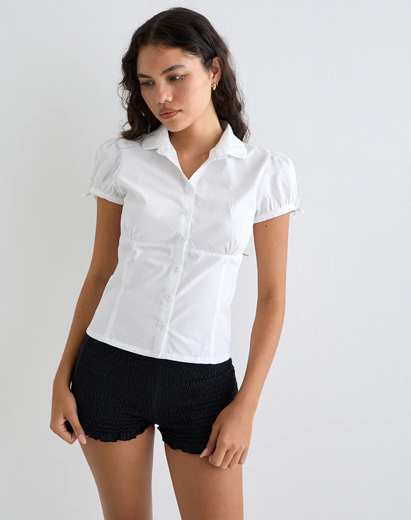 Thrine Puff Sleeve Shirt in Poplin White - Image 3