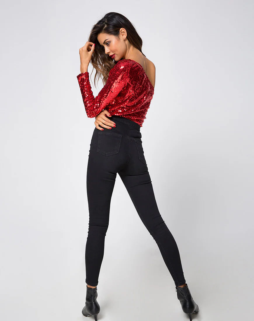 Tia Top in Fishcale Sequin Ruby - Image 4