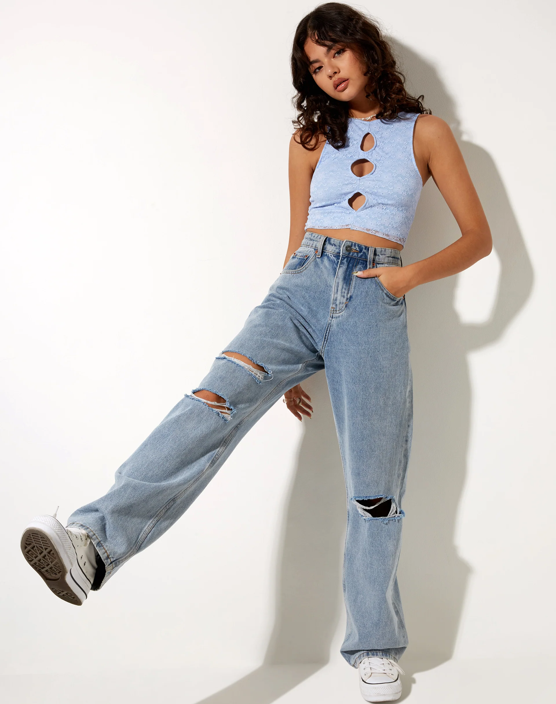 Tiati Crop Top in Lace Powder Blue - Image 3